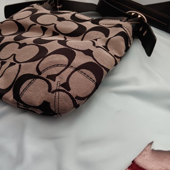 Vintage Coach Signature Jacquard/Leather CrossBody Messenger Saddle Bag Genuine - Picture 6 of 9